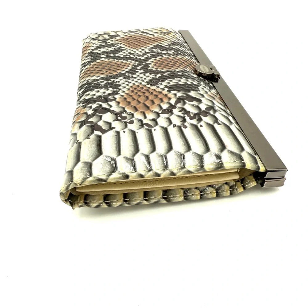 47 Maple Snakeskin Clutch with Metal Trim